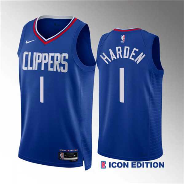 Men's Los Angeles Clippers #1 James Harden Blue Icon Edition Stitched Jersey Dzhi